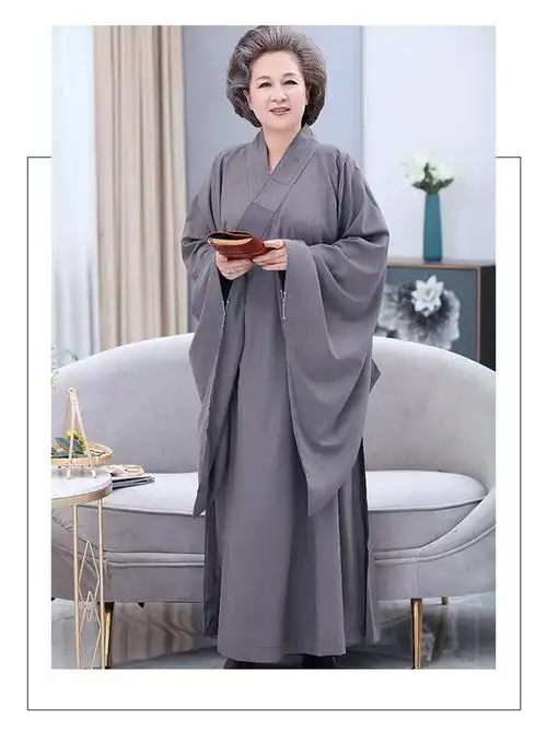 海青居士服女僧袍僧服僧服汉服禅服女袈裟大褂夏季长款台麻禅修服定制