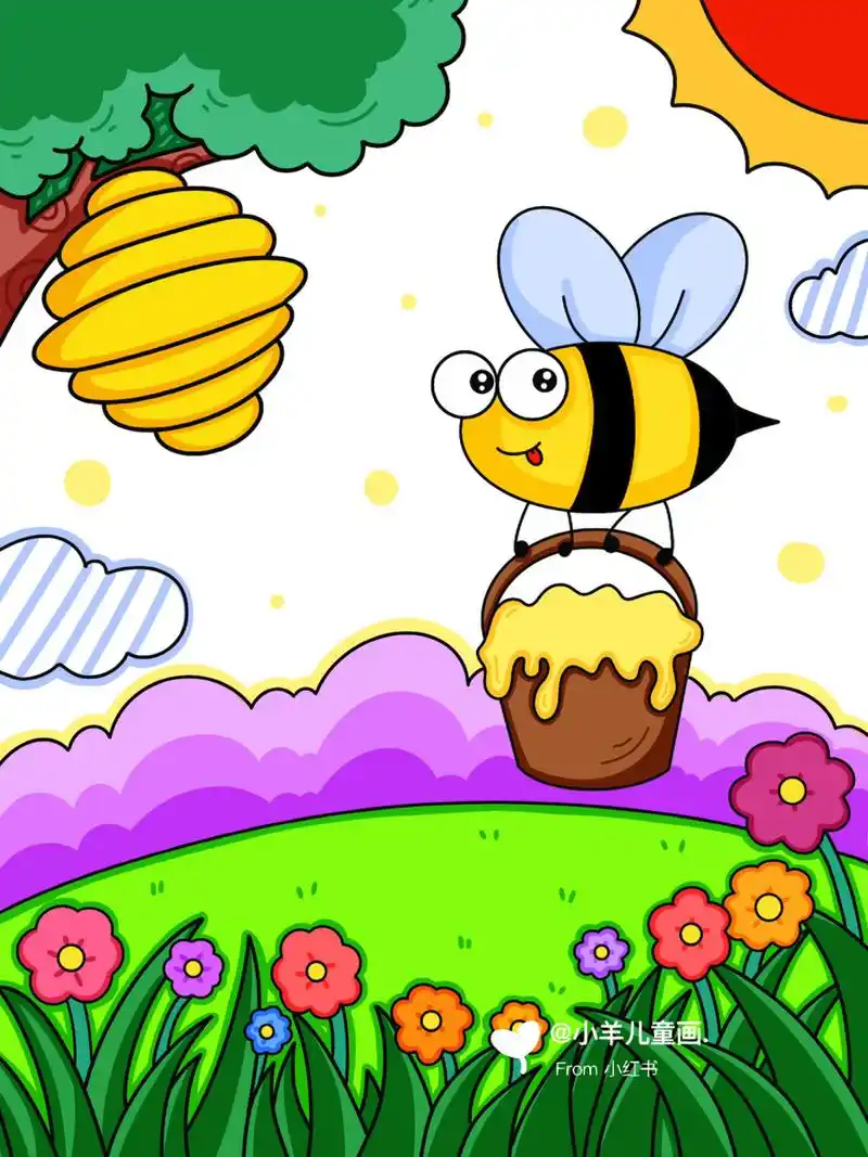 勤劳的小蜜蜂儿童创意画 卡通画 #创意美术儿童画# #简笔画教程