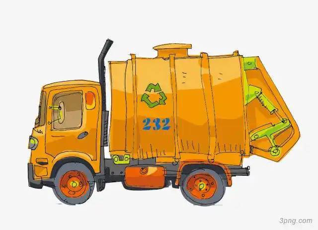 黄色垃圾车png素材透明免抠图片卡通手绘