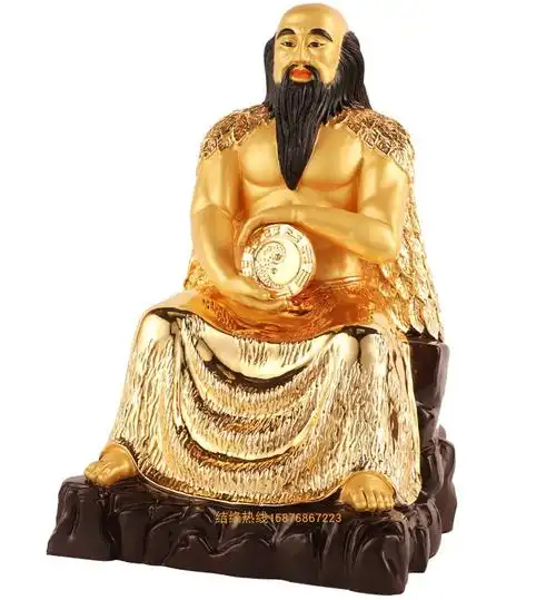 伏羲人文纯铜鎏金神像八卦祖神大帝帝人王人文摆件