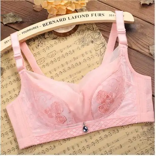 内衣女大码薄款bc杯蕾丝性感文胸罩聚拢上托 粉红色【四排扣蕾丝款】