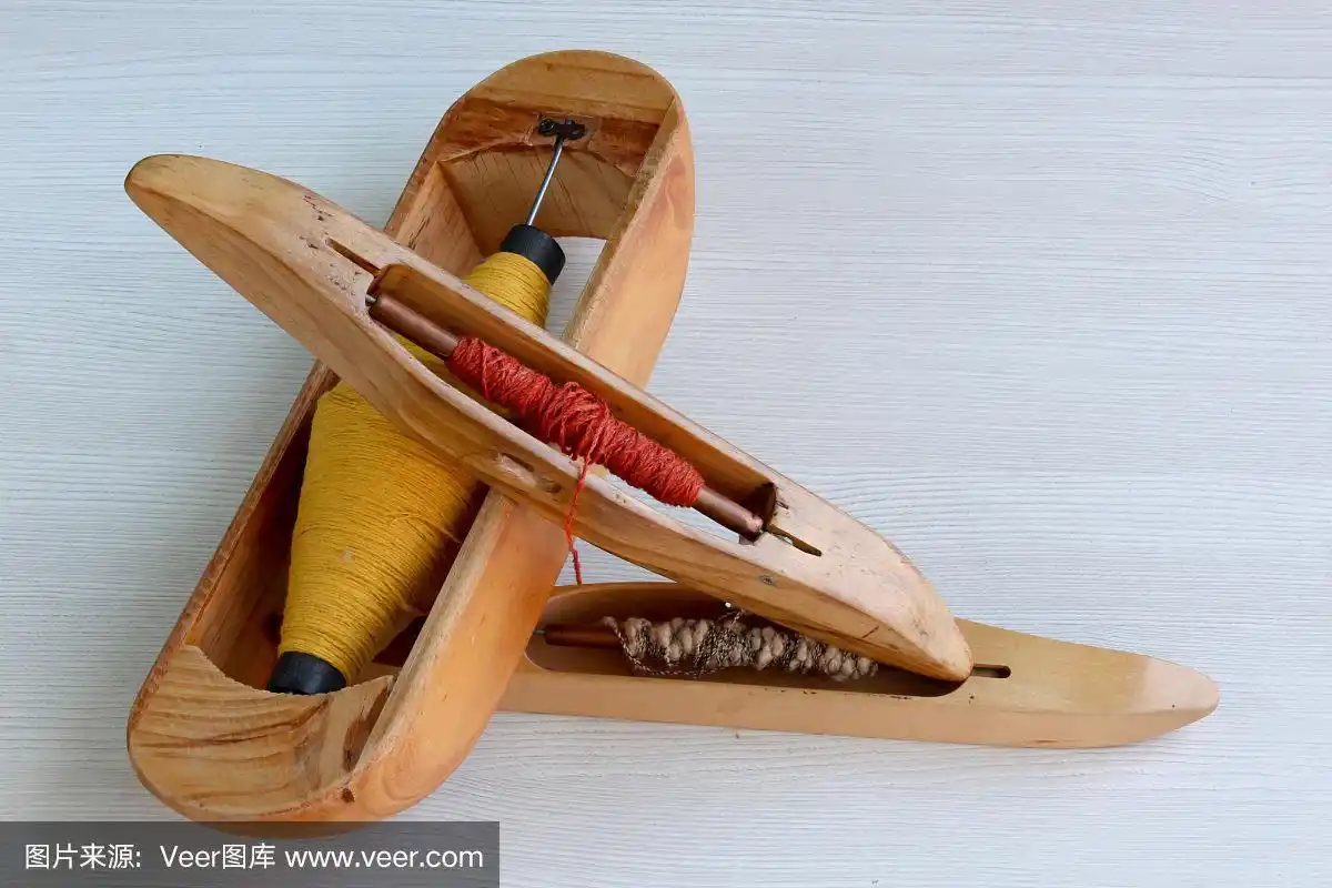 织造梭子,织造机和梭子上的经纱