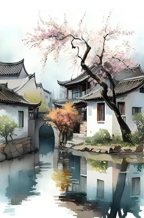 国风江南插画(二):亭台楼阁,山水春光