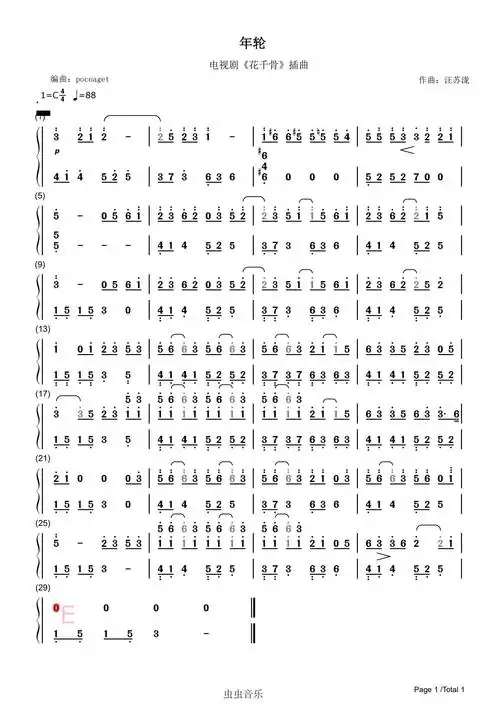 年轮—初学者简谱-钢琴谱-最全钢琴谱
