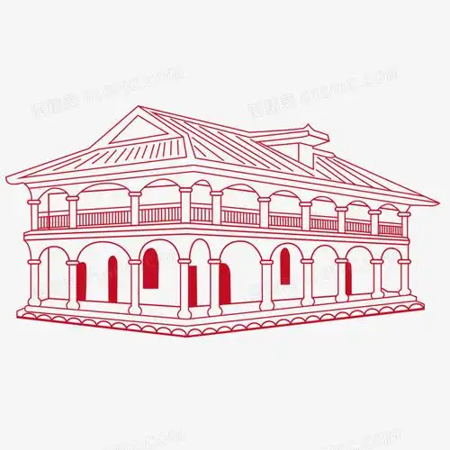 手绘矢量线稿遵义会议会址元素