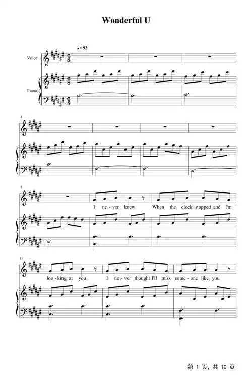 wonderful u钢琴谱_aga_升f调_弹唱谱钢琴谱伴奏谱五线谱_钢琴谱|钢琴