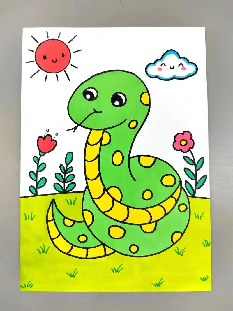 小蛇简笔画!教你用简单的线条画一条小青蛇,一看就会,快收藏起 - 抖音