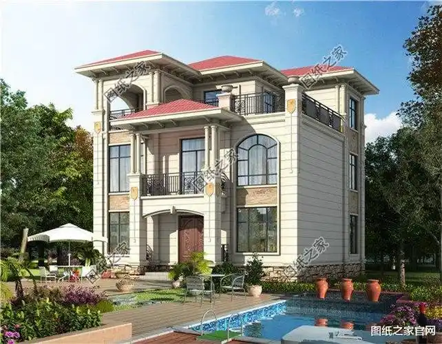 农村带罗马柱三层别墅外观,有喜欢的赶快建吧!