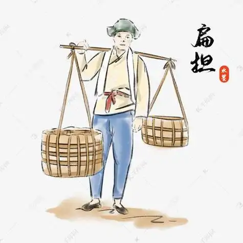 扁担卡通简笔画五一劳动节农民挑扁担手绘插画扁担简笔画图片老北京人