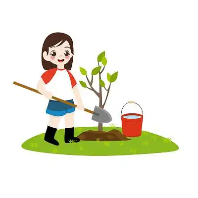 植树节开心植树的女孩子卡通环保种树元素312植树节