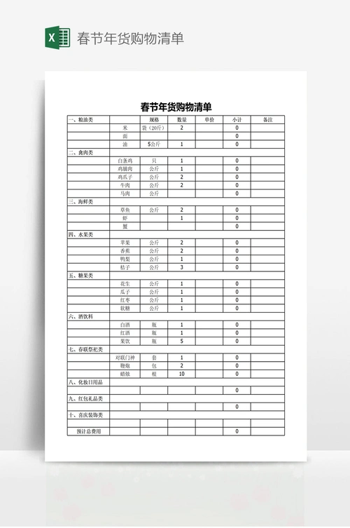 春节年货购物清单