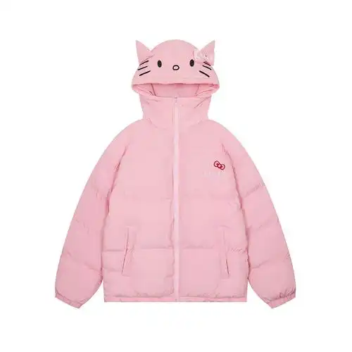 国潮可爱甜美风趣味卡通刺绣连帽棉服男女冬季加厚保暖棉衣外套