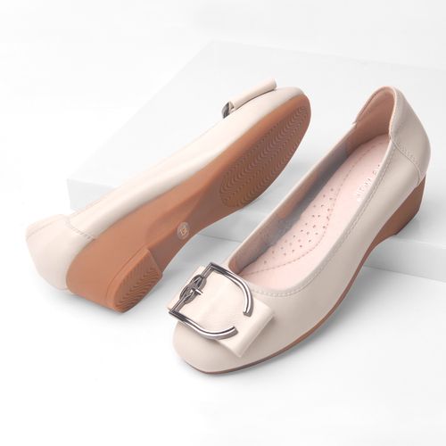 坡跟圆头鞋女舒适百搭休闲鞋真皮浅口软底女鞋大码蝴蝶结中跟单鞋