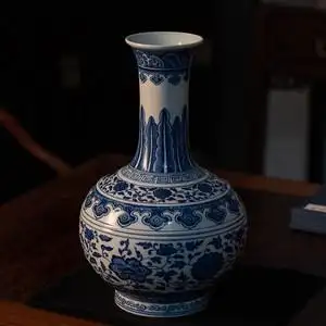 清代 青花缠枝莲纹赏瓶文玩古董收藏青花瓷器艺术品真品花瓶摆件