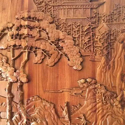 厂家直销东阳实木雕刻山水唐伯虎字画仿古墙壁木雕