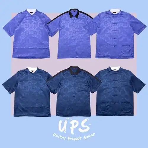 一折clot 衬衫_【ups】clot香港限定中国风 蓝丝绸唐装盘扣短袖衬衫