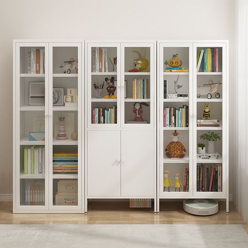 宜家同款铁艺书柜书架落地防尘带玻璃门彩色窄缝单门玻璃柜展示柜