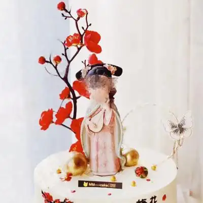 中国风烘焙蛋糕装饰宫廷格格人偶摆件中式古风亭台楼阁亚克力插牌