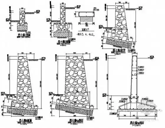 内容简介 挡土墙做法详图,包括6种挡土墙做法剖面详图,共1个cad文件.