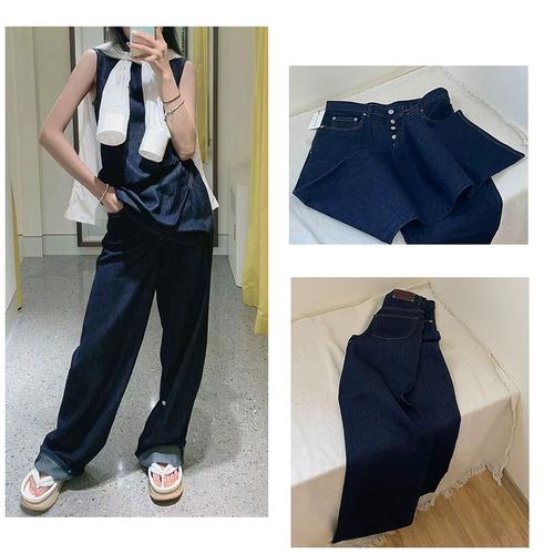 现货dvn高腰直筒通勤百搭深色牛仔长裤piscos