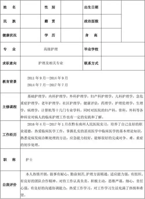 护士个人简历完整版