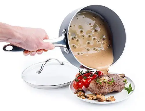 venice, hard anodised ceramic non-stick 16cm saucepan with lid