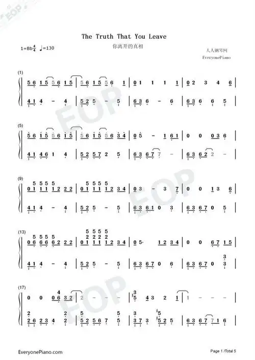 thetruththatyouleave你离开的真相钢琴数字简谱pianoboy