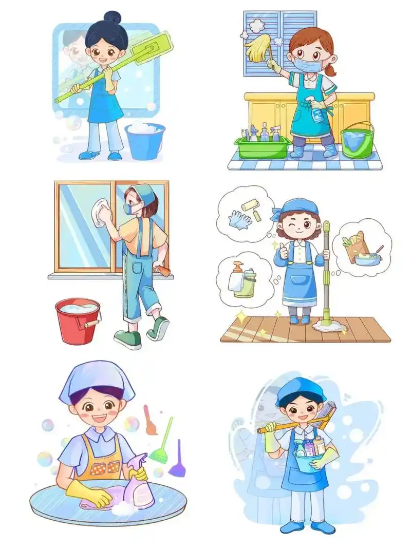 卡通打扫卫生人物|世界卫生日免扣素材分享 964月7日是世界卫生日