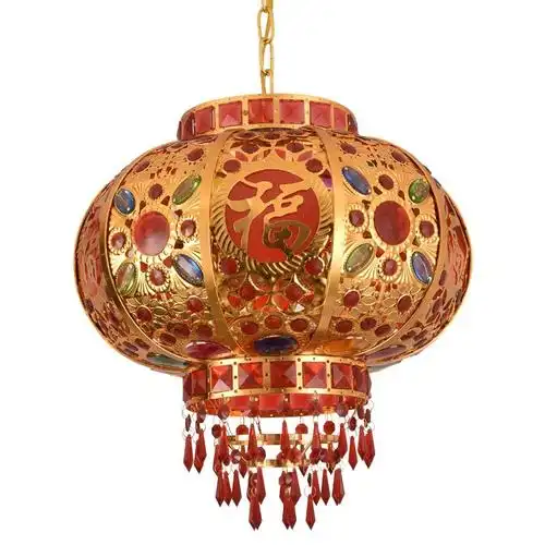 高档大红春节结婚水晶阳台大门口a插电新款灯笼七彩乔迁旋转le实