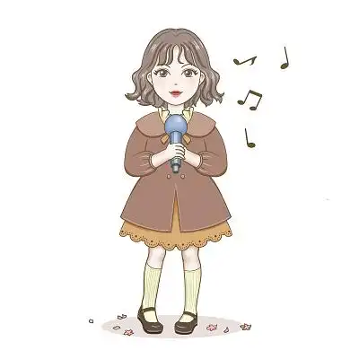 手绘卡通人物女孩唱歌原创插画素材唱歌跳舞元素