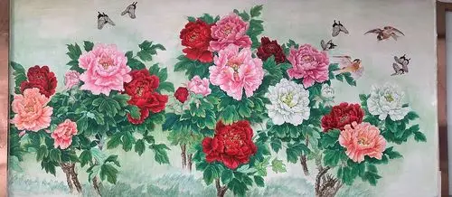 5米的墙绘图~ 第一次尝试的墙绘牡丹 颜料:丙烯武汉|插画师iris小虹