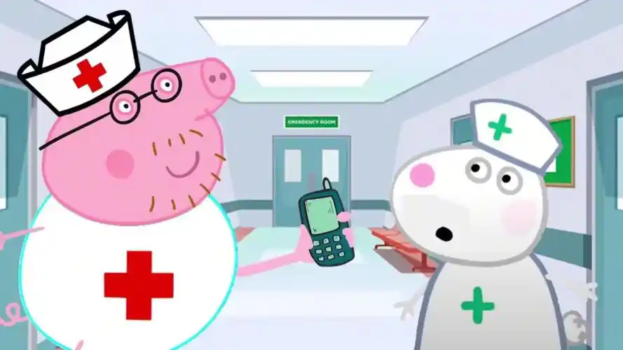 小猪佩奇 小狼温蒂在玩游戏时摔倒了,妈妈赶紧带她去医院