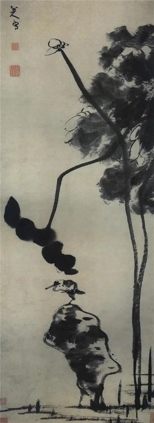 朱耷 荷花水鸟图轴 清 作品下载-酷画网