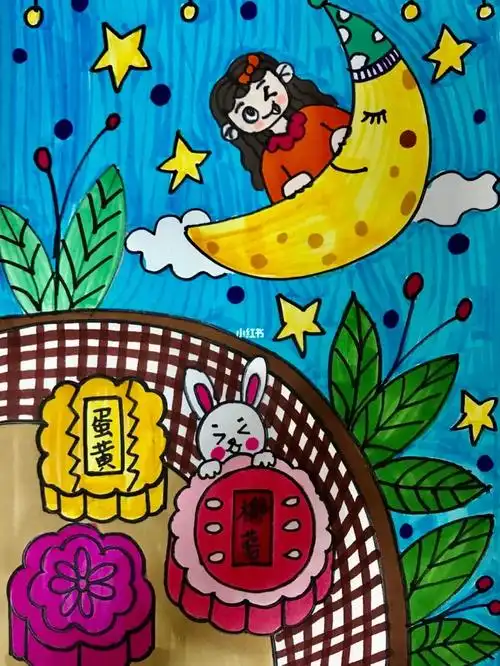 中秋节主题绘画吃月饼