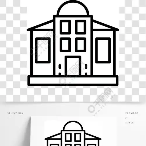 法院大楼图标概述法院大楼建筑在白色背景上孤立的网络
