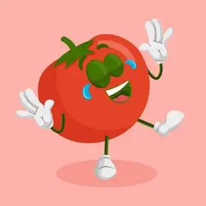 吉祥物品牌矢量搞笑卡通可爱的红色微笑的番茄字符孤立在粉红色的背景