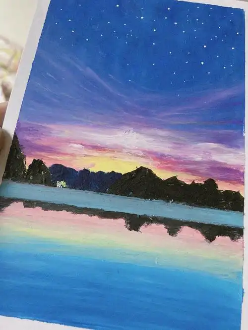 油画棒梦幻的晚霞天空系列附步骤色号