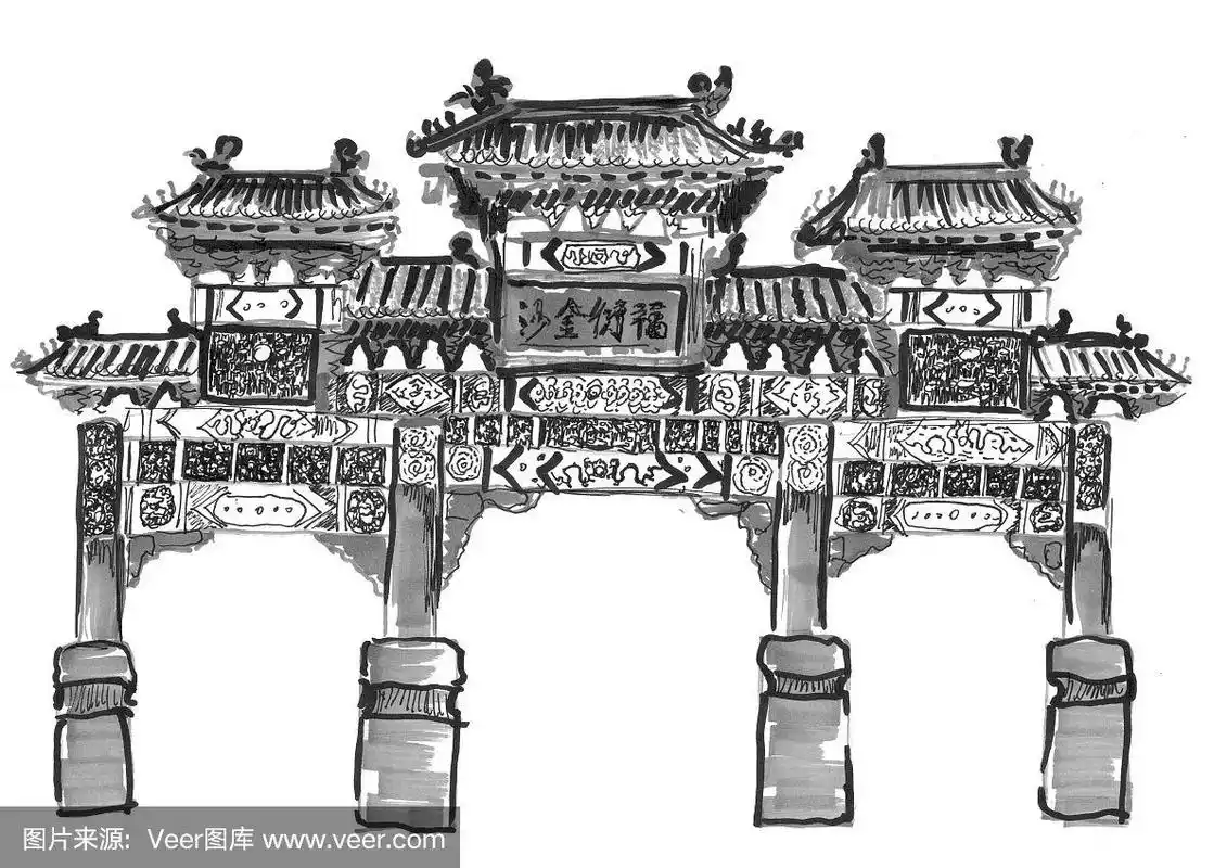 手绘中国牌坊