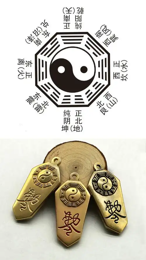 复古黄铜八卦令牌道家敕令吊坠先天八卦