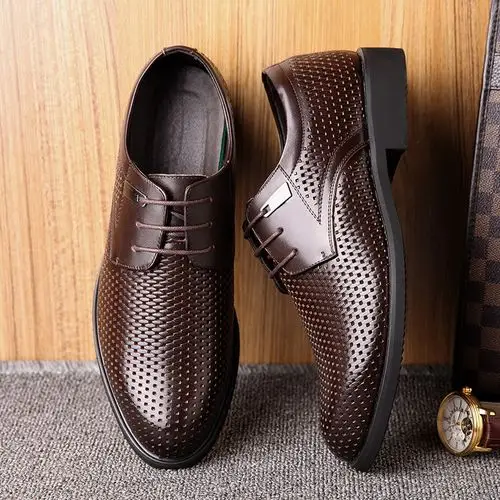 高端品质2019夏季青年男士凉鞋洞洞鞋透气青中年男子真皮凉皮鞋优惠券