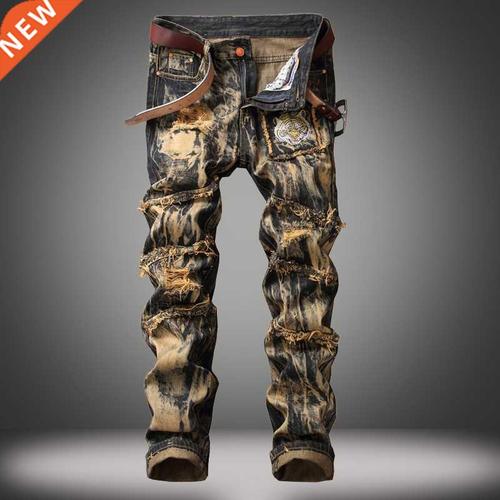 denim designer hole jeans high quality ripped for men size 2