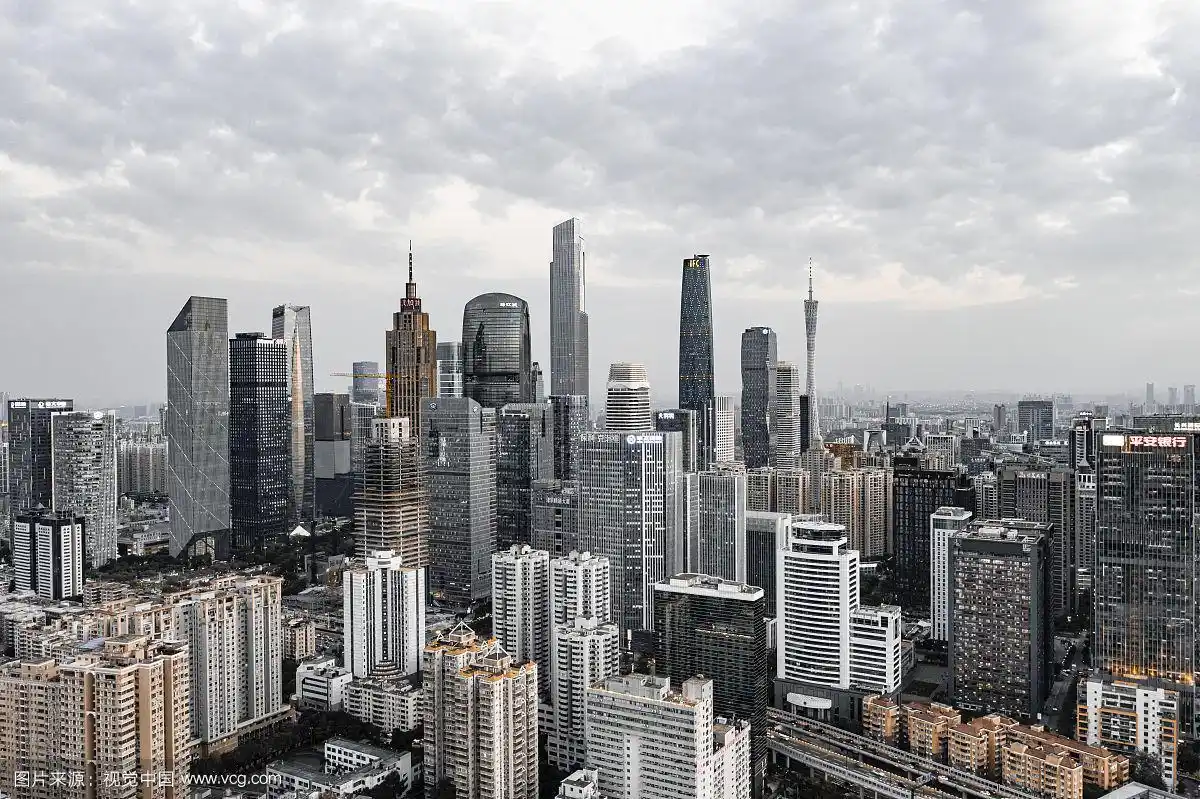 中国广州城市天际线高空鸟瞰图