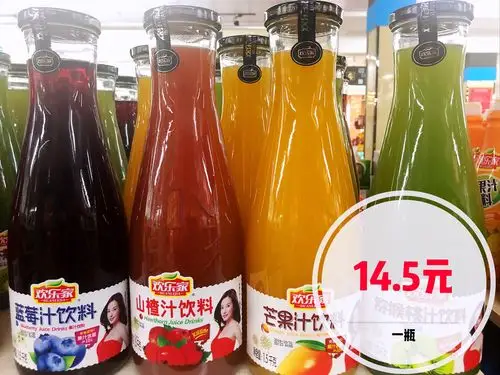 1.5kg欢乐家玻璃瓶装果汁饮料14.5元/瓶