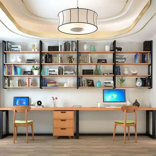 美式书桌书架组合实木收纳壁挂墙上置物架墙面书柜一体靠墙写字桌