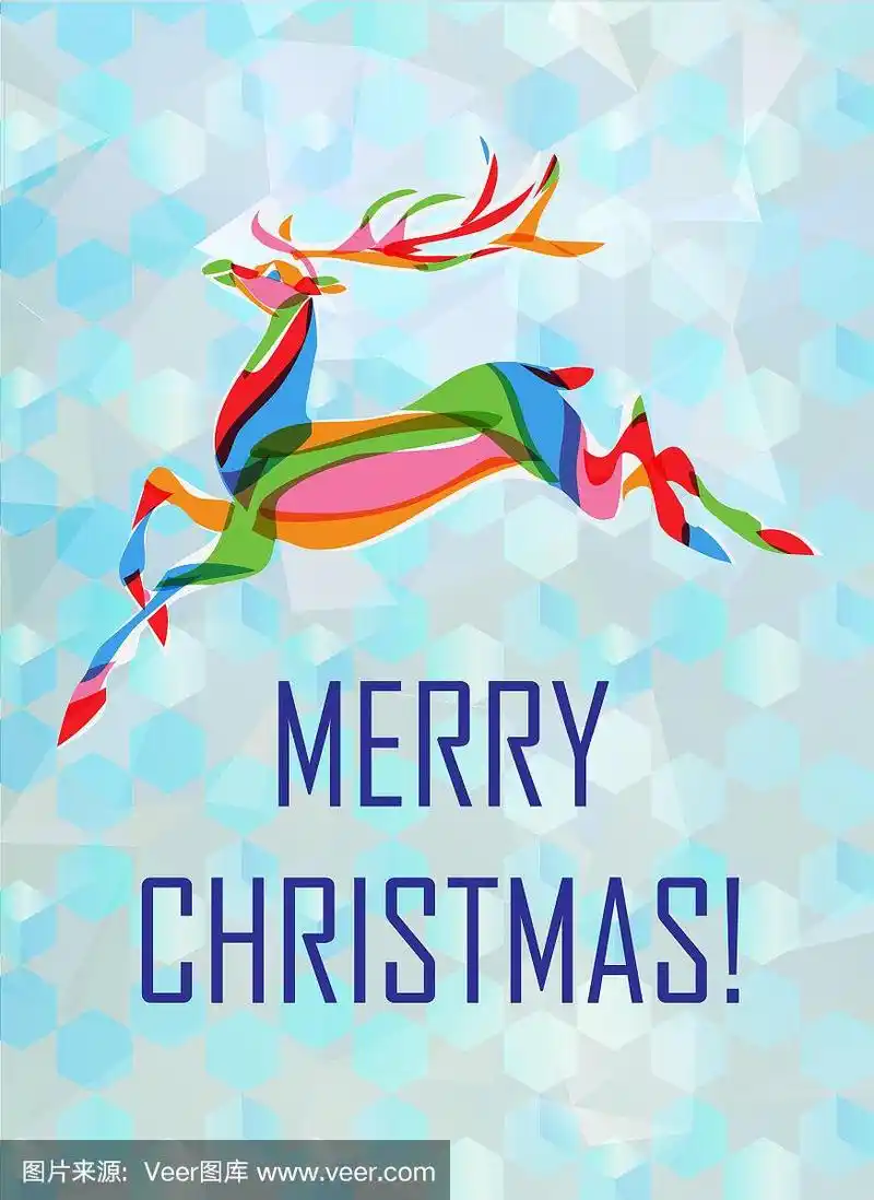 圣诞贺卡与彩色鹿矢量插图