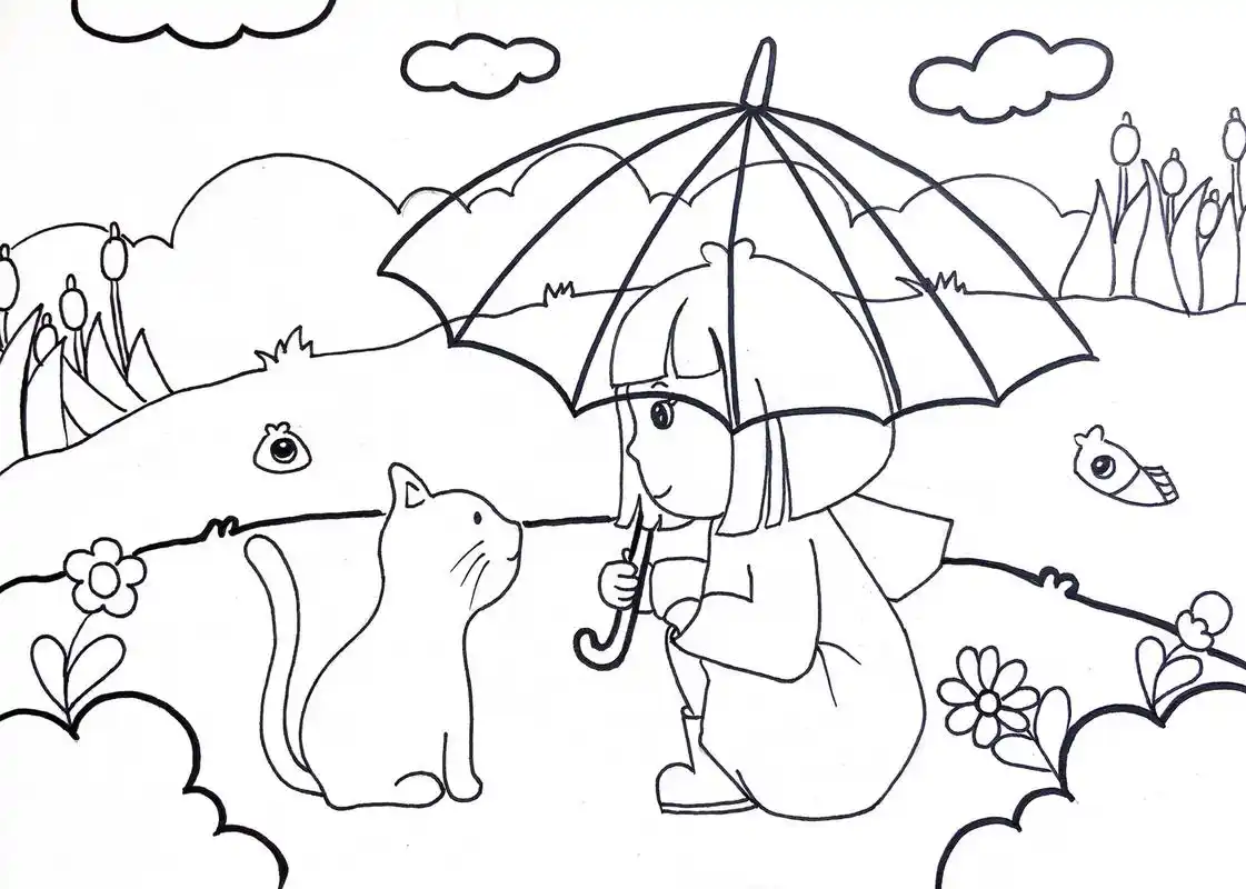 《下雨了》《下雨天》 围绕下雨了这一主题进行主题创作,绘画人物