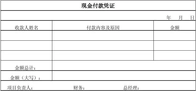 现金付款凭证表格