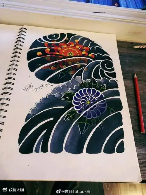 日式半甲_纹身图案手稿图片_寒的纹身作品集
