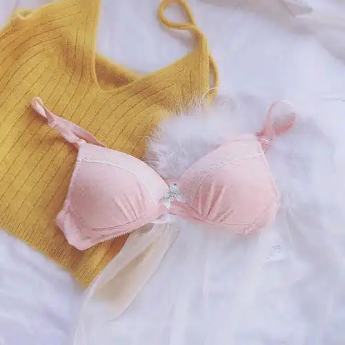 内衣钢圈の日系原纯棉植绒波点少女高中女生学生文胸