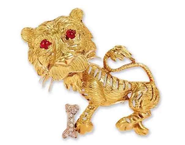 红宝石配钻石「老虎」胸针